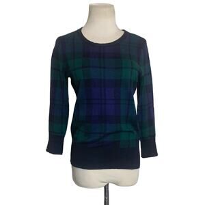 Land's End green plaid Supima cotton long sleeves knit sweater size XSP